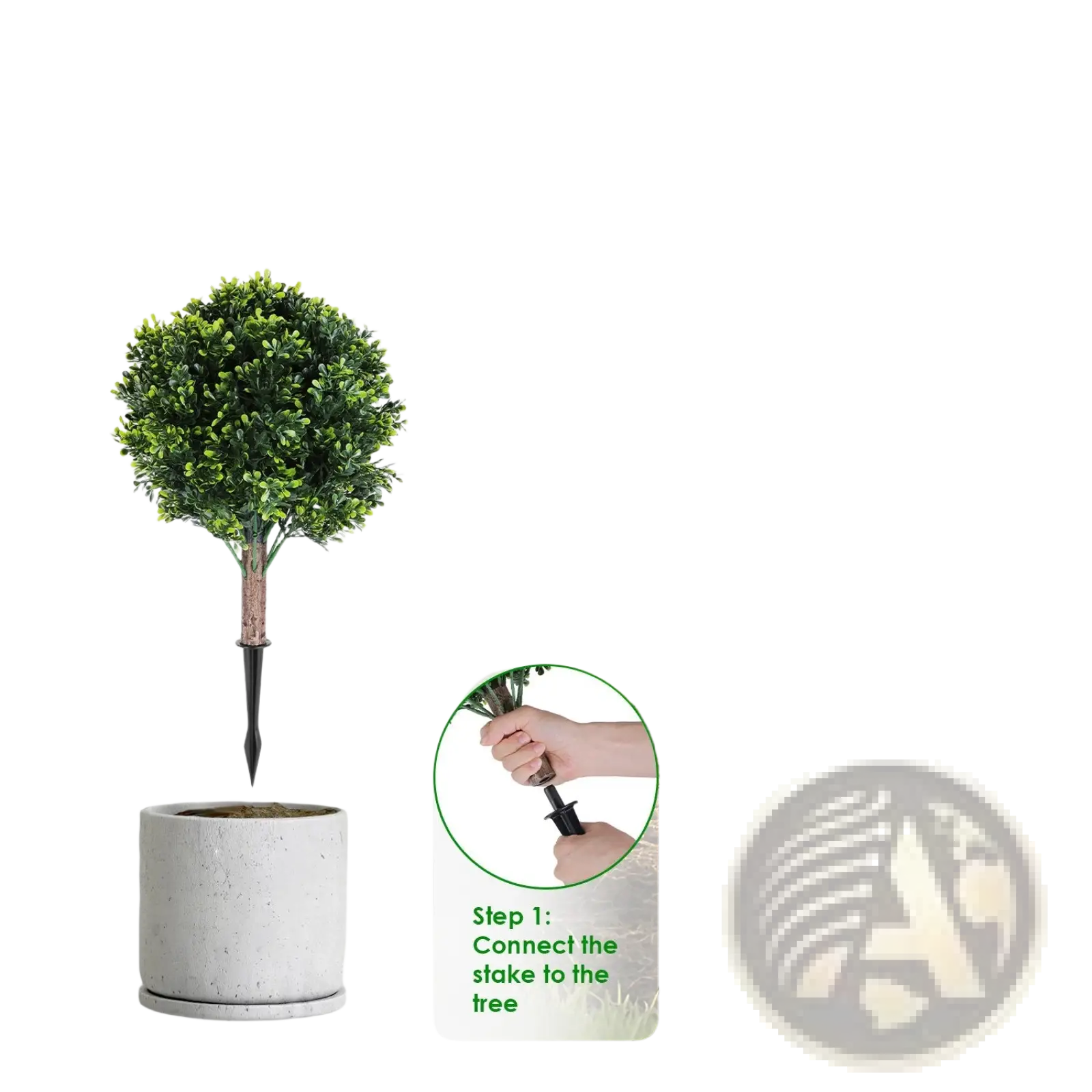 Artificial boxwood ball topiary trees 2 pack with dense green foliage and wooden stakes for easy installation