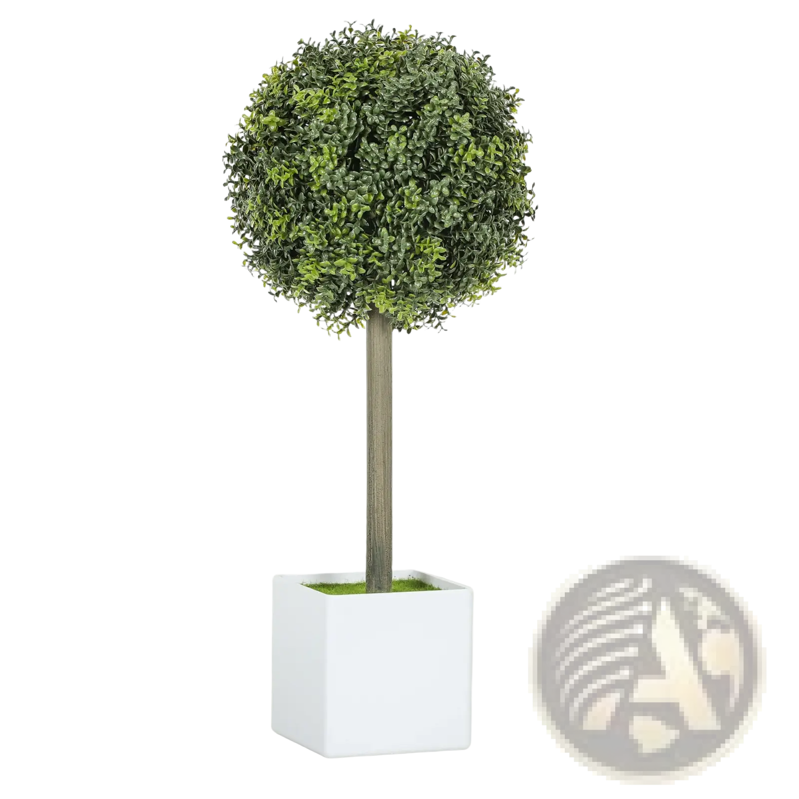 Artificial boxwood topiary ball set of 2 with lush green foliage in sleek white square pots for indoor or outdoor decor