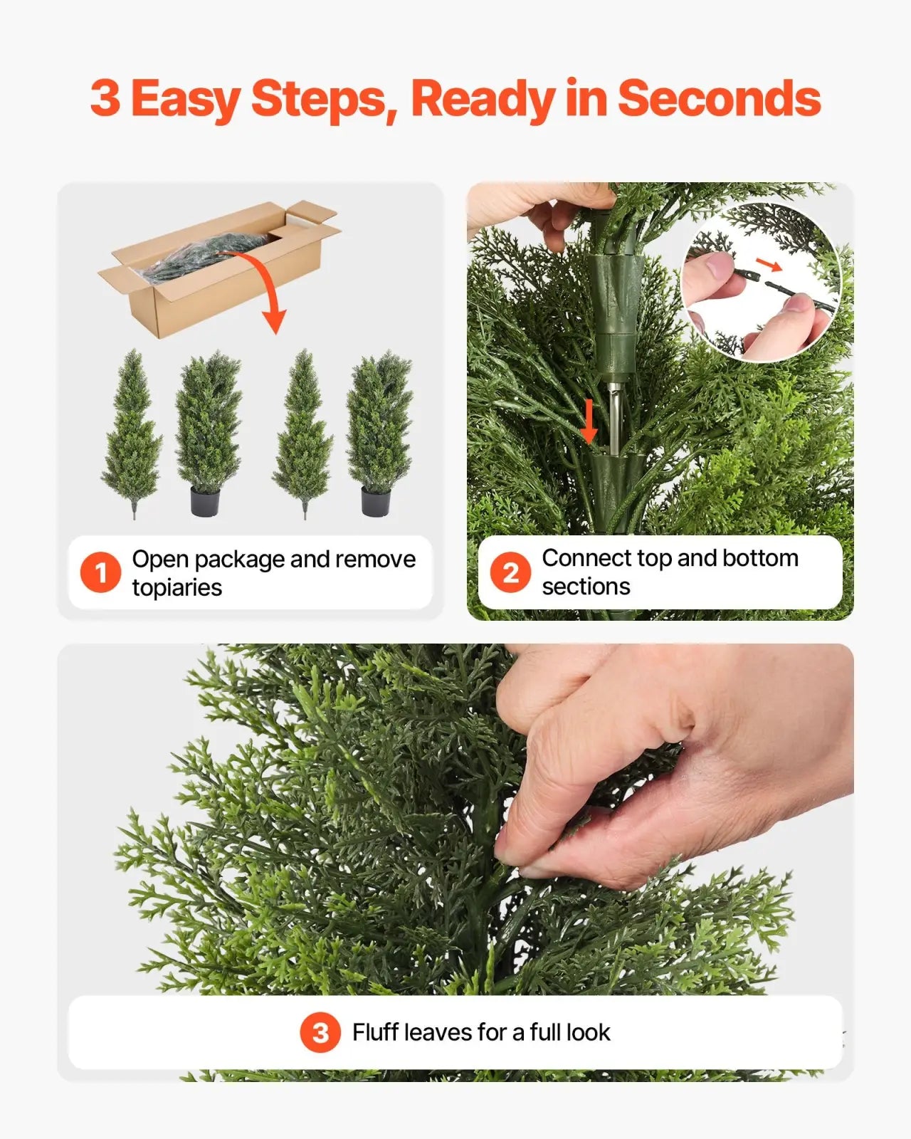 Artificial cedar topiary trees set of 2 with dense green needle-like foliage and sturdy central stem 60 inch tall