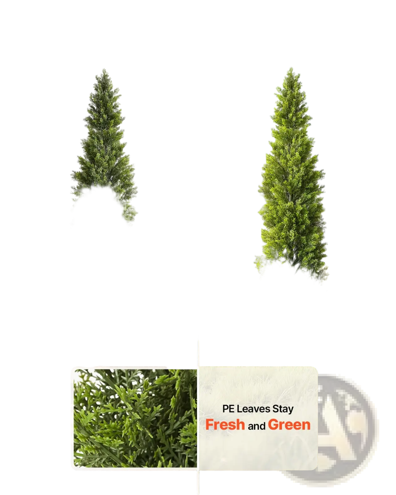 Artificial cedar topiary tree set of 2 with vibrant green pe leaves in sleek black pots standing 60 inches tall