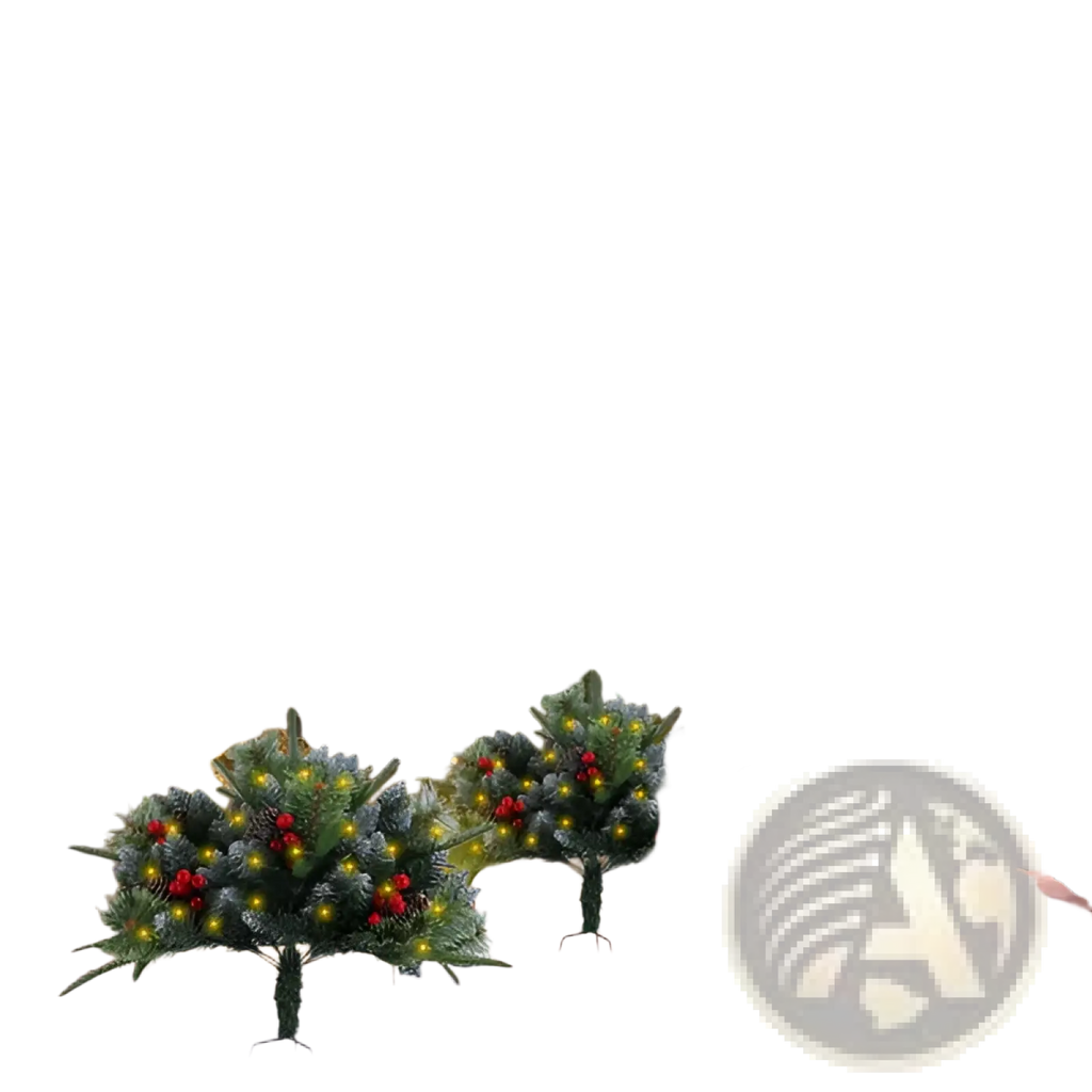 Artificial Christmas tree with snow-covered decorations, twinkling LED lights, and red berries for festive use