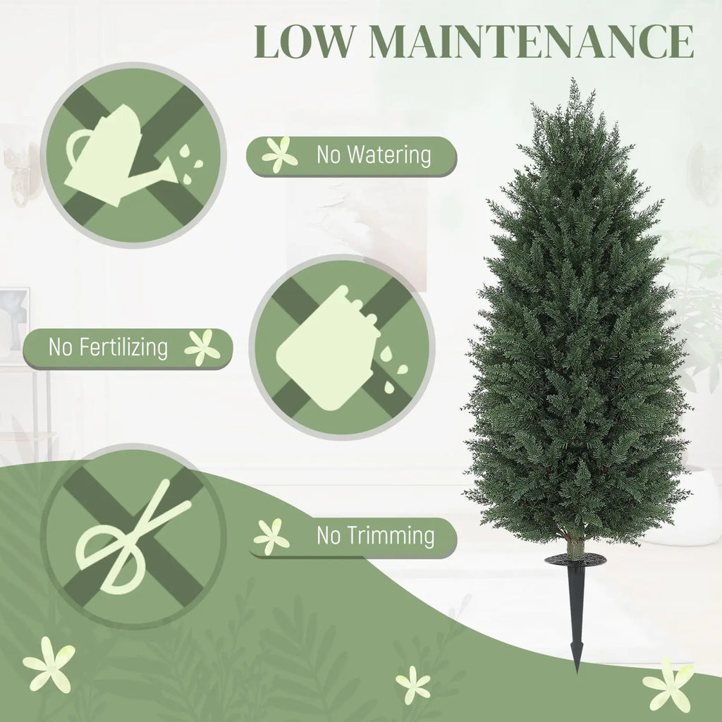 Artificial cypress topiary tree set of 2 with tall dark green dense foliage and pointed tops 43 inch height