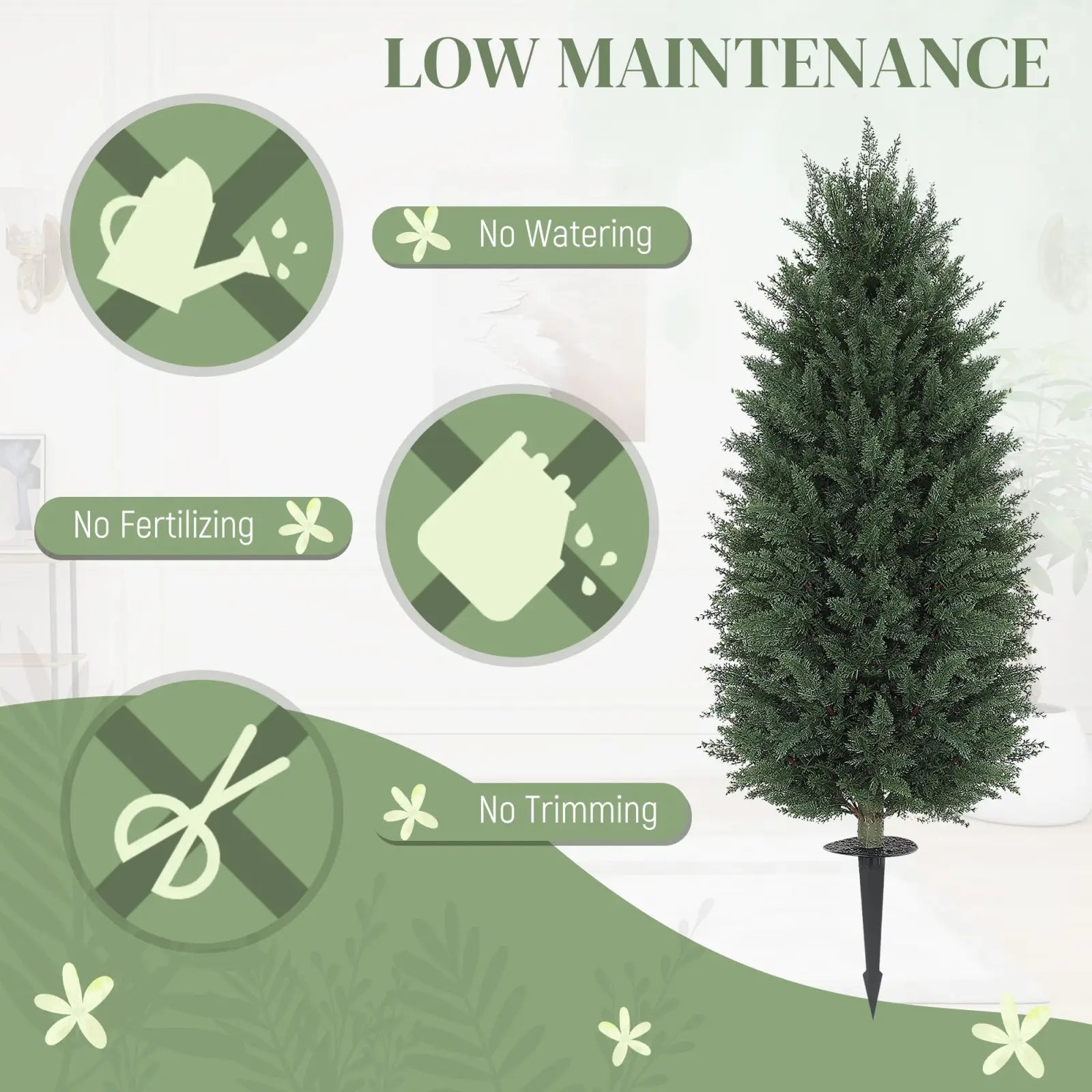 Artificial cypress topiary tree set of 2 with tall dark green dense foliage and pointed tops 43 inch height