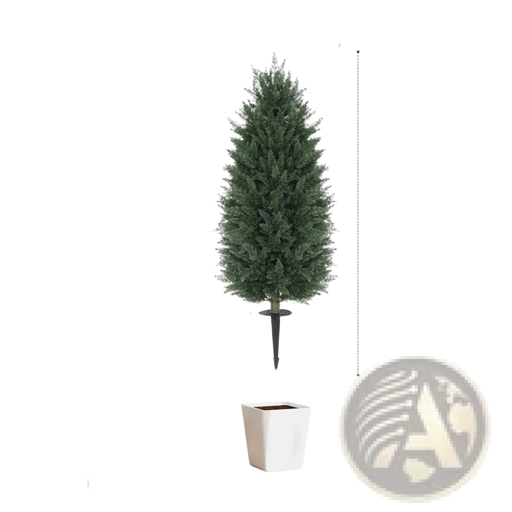 Artificial cypress topiary tree 43 inch set of 2 with dense dark green foliage in white square pot