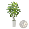 Artificial dracaena tree 5 ft with glossy green leaves and yellow stripes in a sleek white rectangular planter