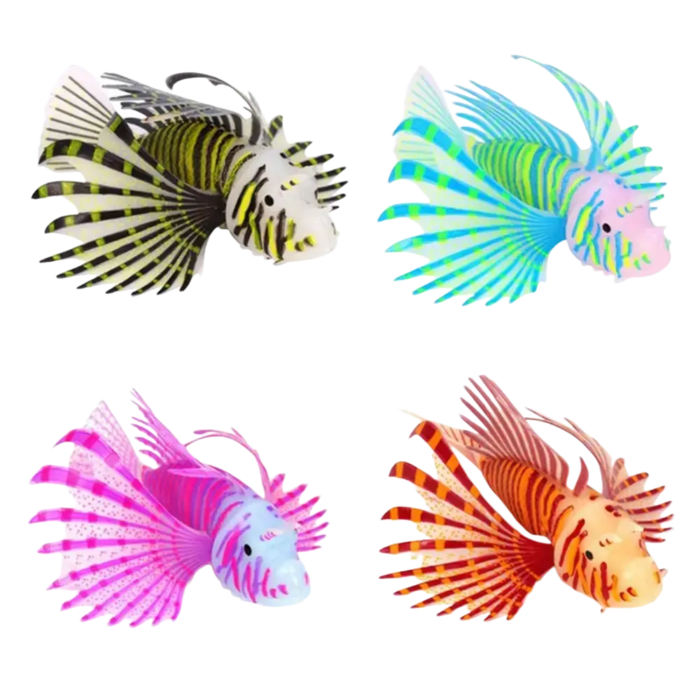 Colorful artificial fish silicone lionfish aquarium ornament with vibrant patterns for decorative aquarium use