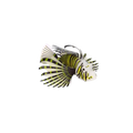 A detailed artificial fish silicone aquarium ornament shaped like a lionfish with yellow and black striped fins