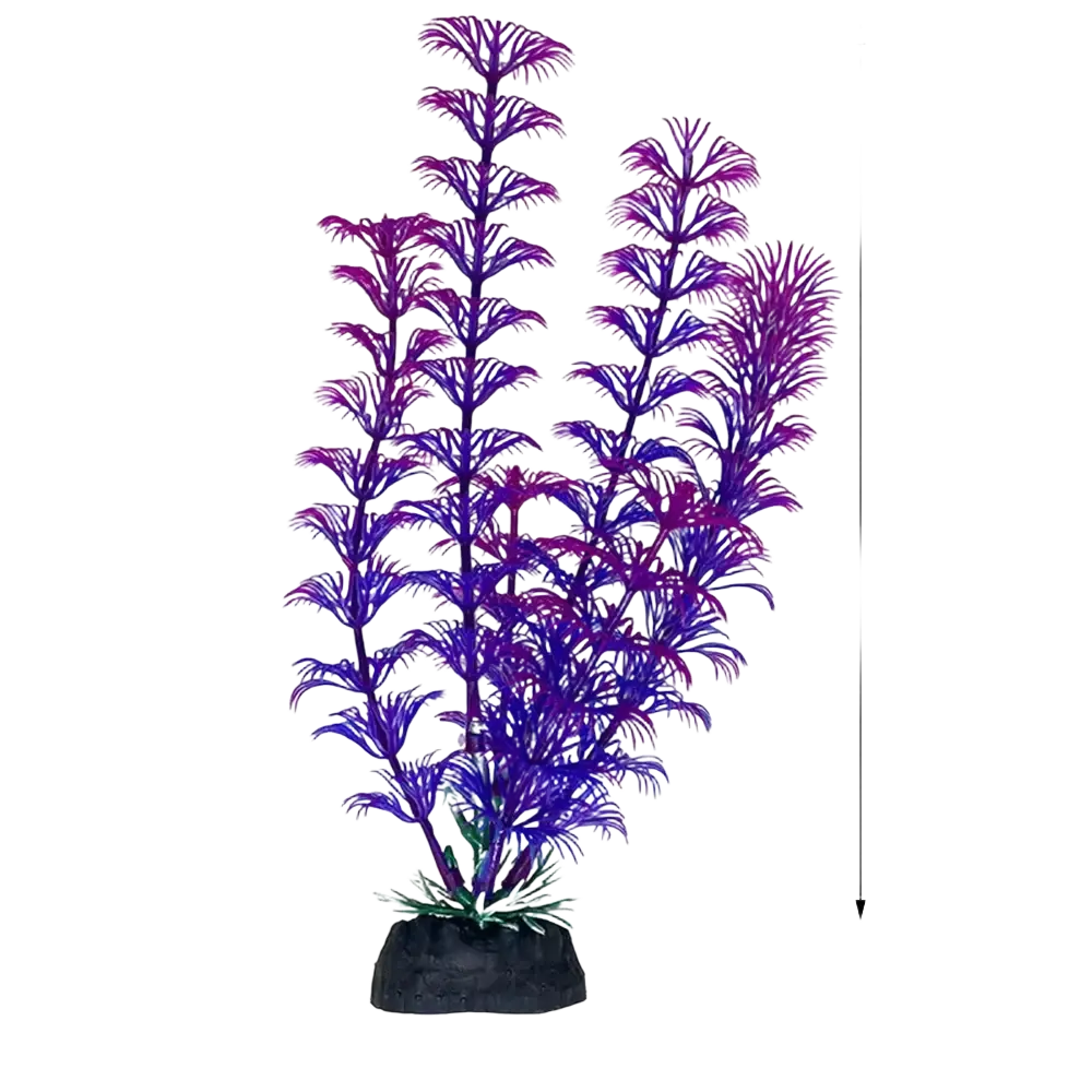 Purple and blue plastic artificial fish tank plants with black base suitable for warm water aquarium decor