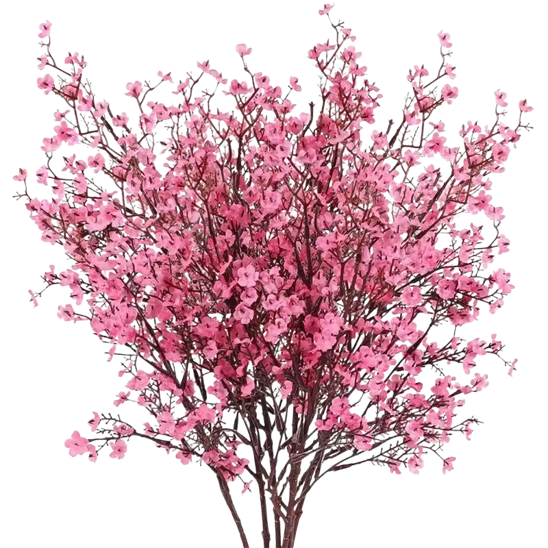 A vibrant pink artificial flowers cherry blossoms bouquet with delicate densely packed flowers and dark brown branches