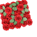 A set of 25 vibrant red artificial flowers roses with stems made from soft fabric for decor purposes
