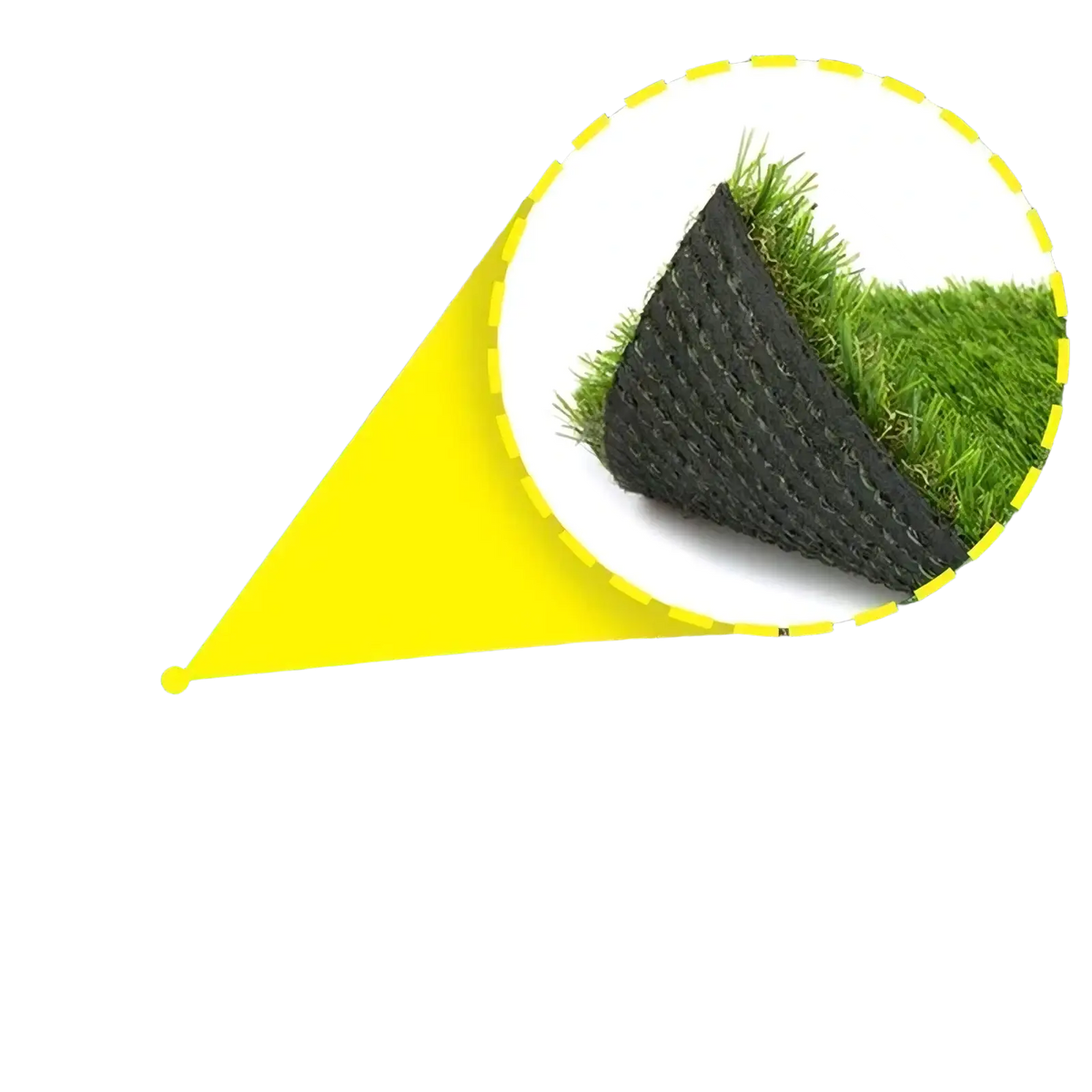 Artificial grass mat with green turf carpet and black mesh backing shown installed in a garden setting for indoor outdoor use
