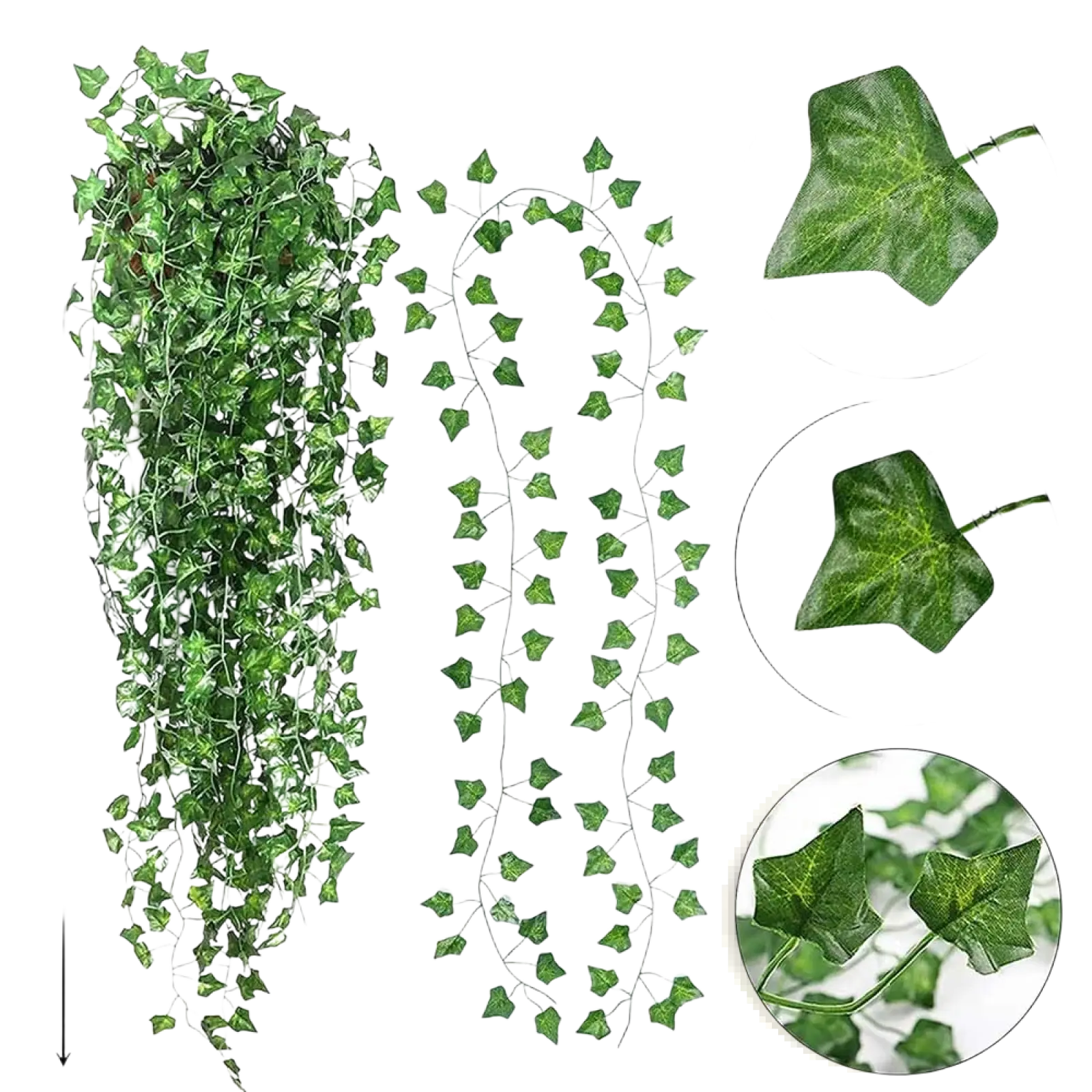 Artificial ivy garland 2m with green detailed leaf patterns and realistic texture for hanging decorative use