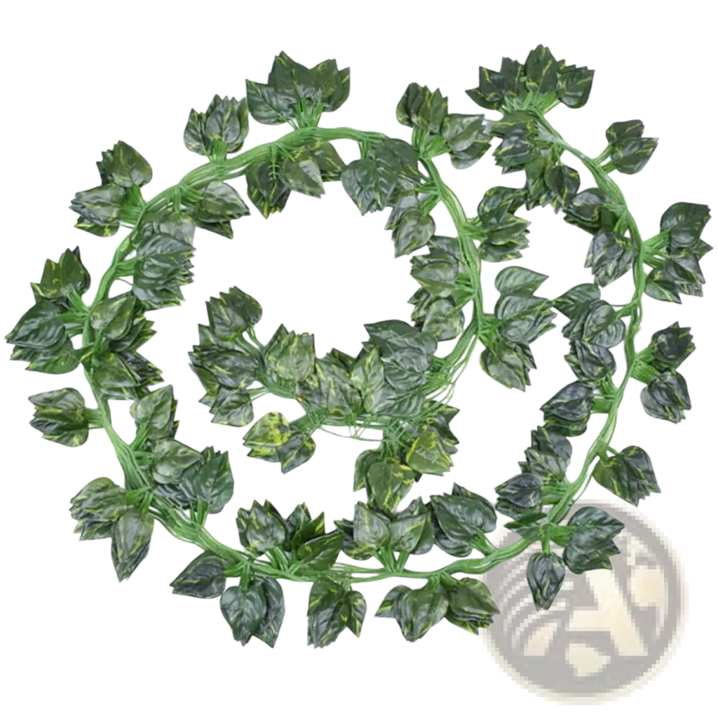 Artificial ivy garland with green artificial dill leaves featuring realistic foliage and flexible plastic vine for decor