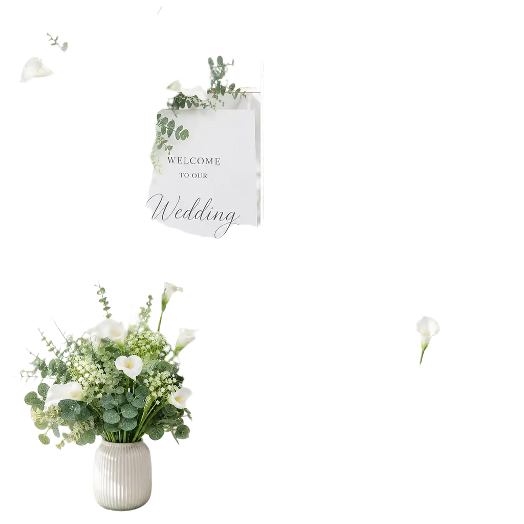 Elegant artificial mixed flowers 48pcs with white calla lilies and greenery in a textured off-white ceramic vase