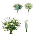 Artificial mixed flowers 48pcs wedding bouquet featuring white calla lilies green eucalyptus and baby’s breath blossoms