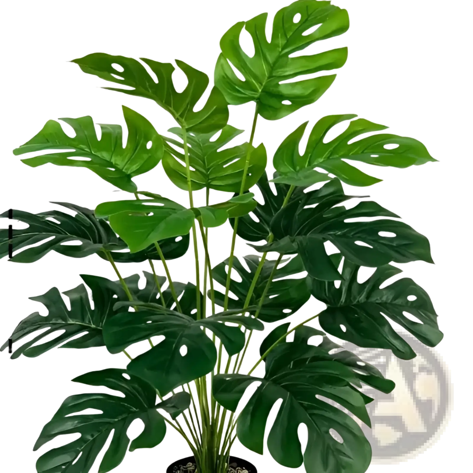 Artificial monstera turtle leaf potted plant with vibrant green leaves featuring natural-looking holes for garden decor