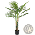 Artificial green palm tree with segmented stems and fronds in black pot realistic tall potted indoor plant