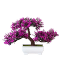 A vibrant purple artificial plants bonsai small tree pot with detailed branches in a white ceramic container