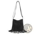 Black suede fringe shoulder bag with long adjustable strap artistic tassel canvas shoulder bag for travel use