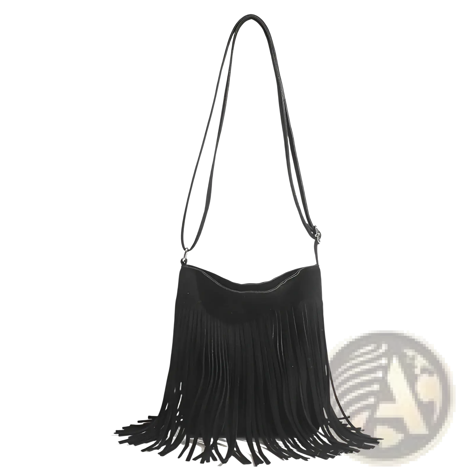 Black suede fringe shoulder bag with long adjustable strap artistic tassel canvas shoulder bag for travel use