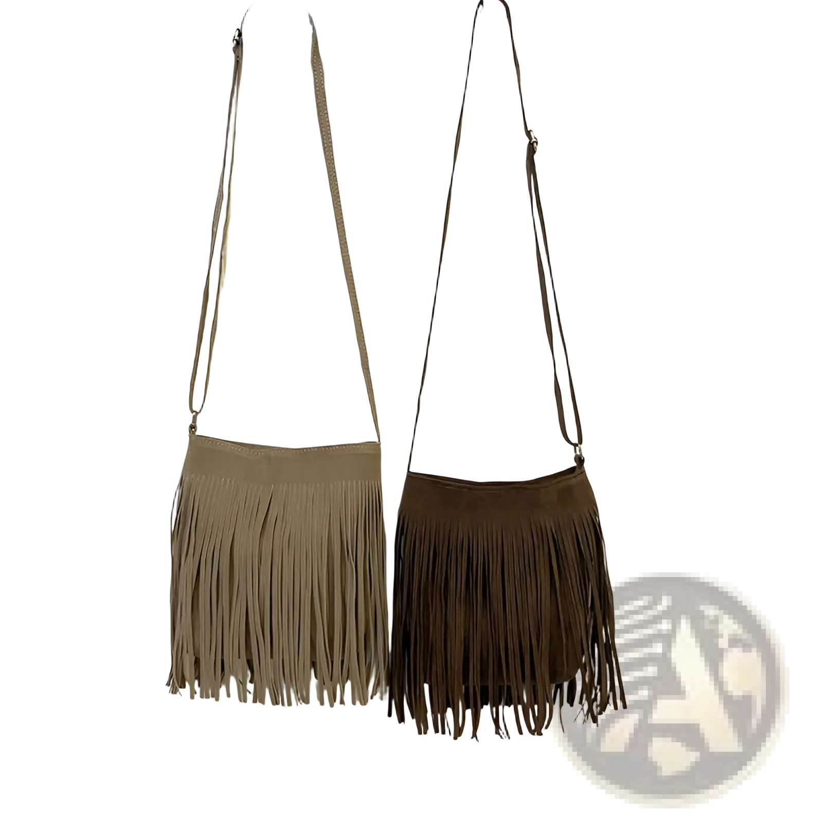 Two suede fringe crossbody bags in beige and brown for travel from the artistic tassel canvas shoulder bag collection