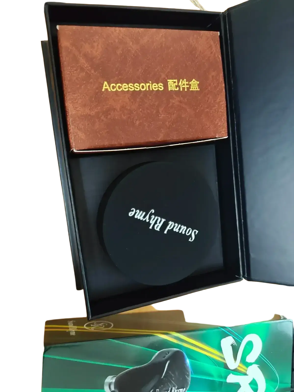 Black circular charging base with sound rhyme for artti sr5s hybrid in-ear earphones with balanced armature and single crystal copper