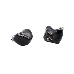 Black glossy Artti Sr5s hybrid in-ear earphones with silver branding balanced armature and metallic single crystal copper connectors
