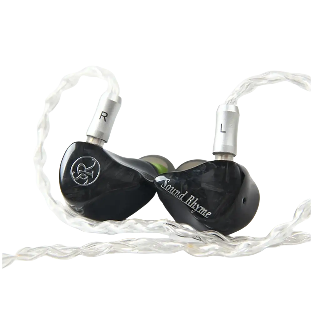 Black sound sr5s hybrid in-ear earphones with balanced armature drivers silver accents and single crystal copper cable