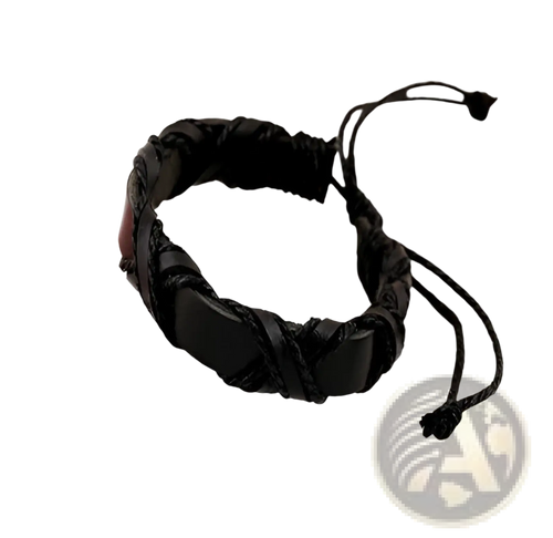 Black braided leather nordic bracelet with a central rectangular stone accent from the asgard set