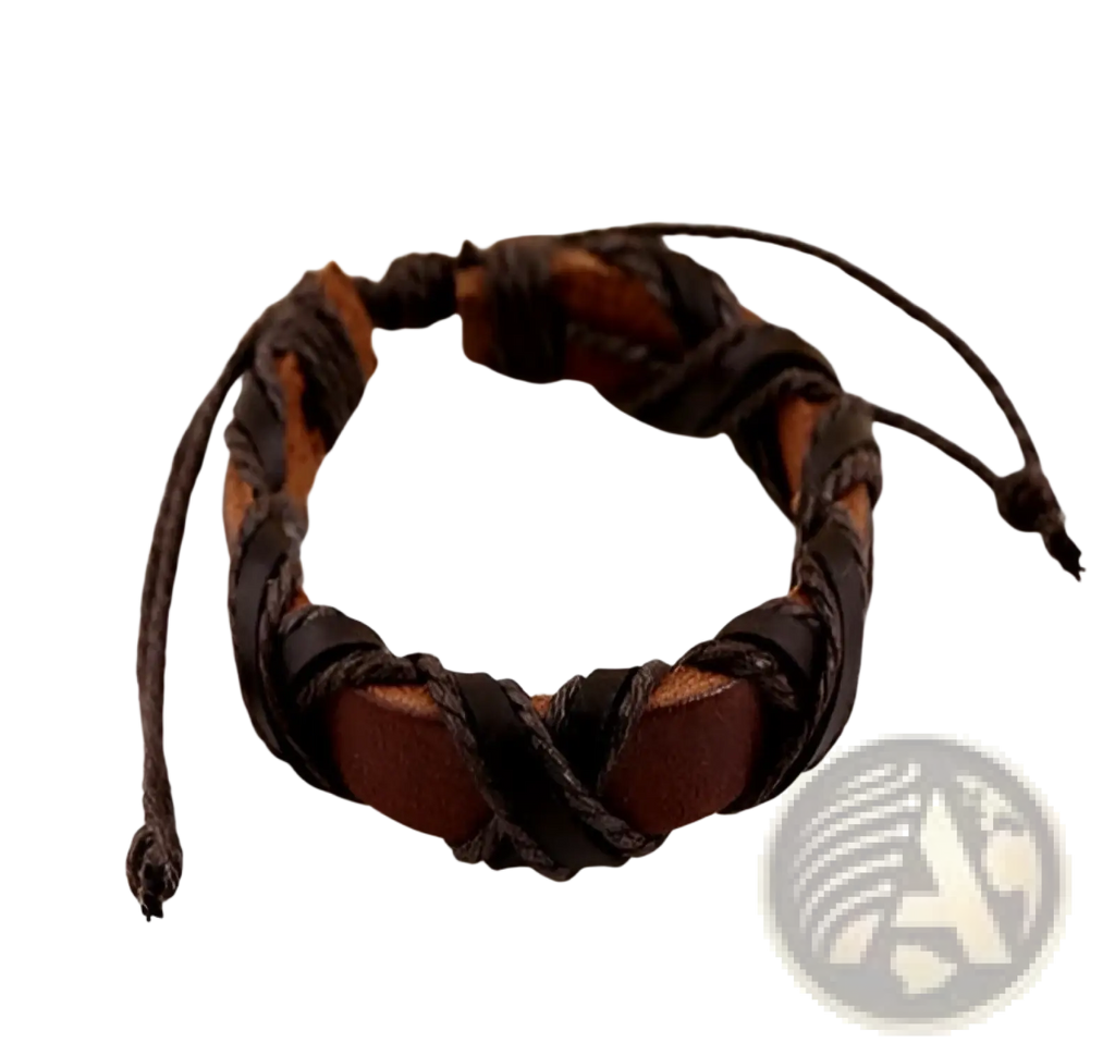 Brown leather braided bracelet with woven dark brown cord and rectangular leather accent from asgard nordic set