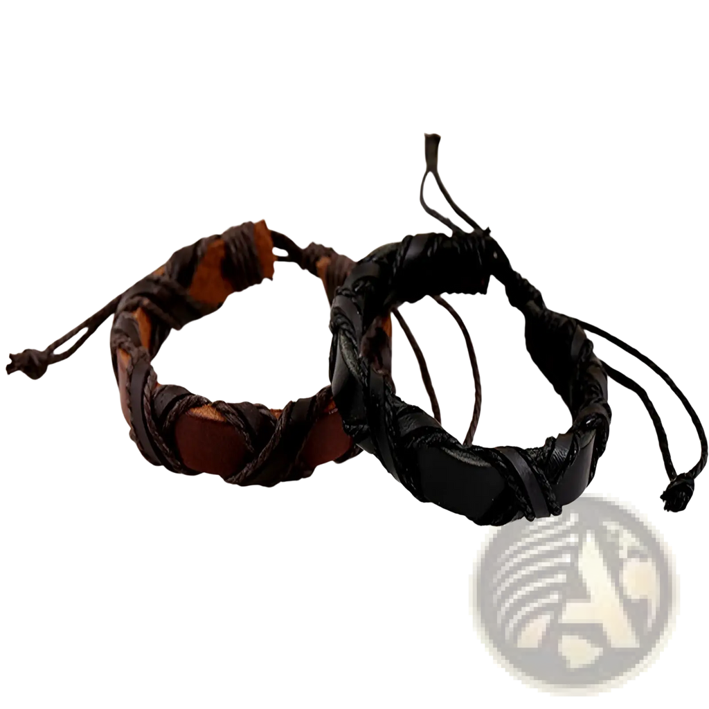 Asgard braided leather nordic bracelet set featuring two braided leather bracelets in black and brown colorway