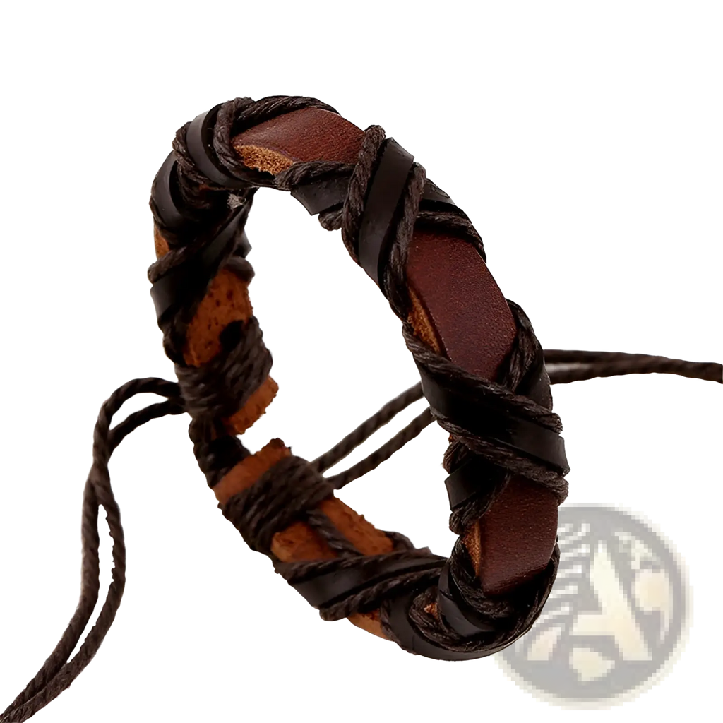 Brown leather braided bracelet with rustic handcrafted design from the asgard braided leather nordic bracelet set