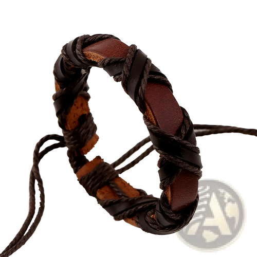 Brown leather braided bracelet with rustic handcrafted design from the asgard braided leather nordic bracelet set