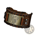 Asgard Fenrir Viking wolf braided leather wristband with brown leather and bronze metal plate engraving