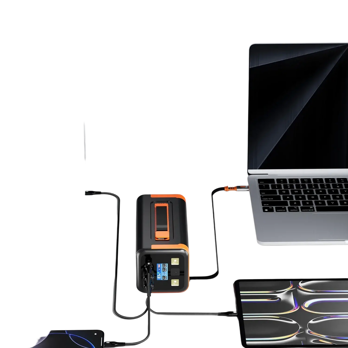 Asometech black and orange portable power station with 50000mAh capacity and 4 usb fast charging outputs