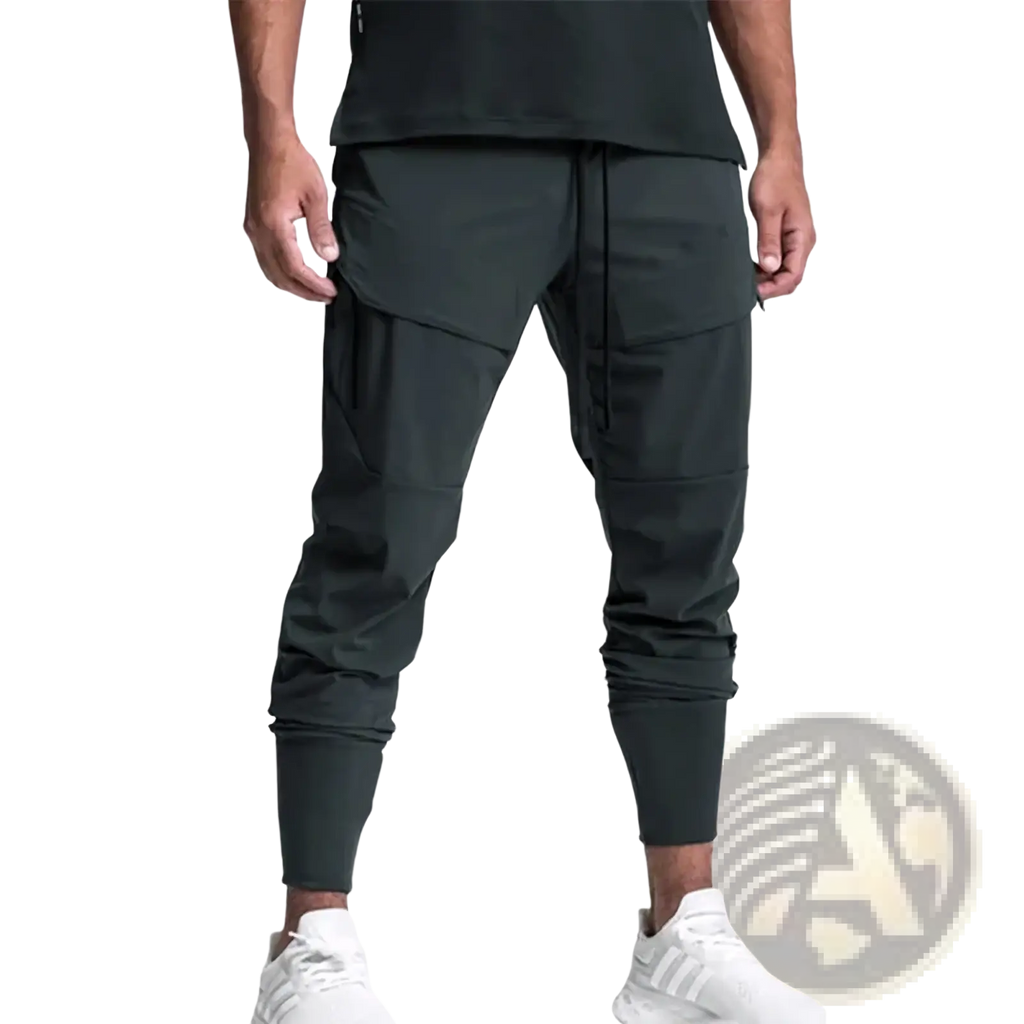 Dark green asrv cargo joggers men quick dry sports pants with multiple cargo pockets and elastic cuffs