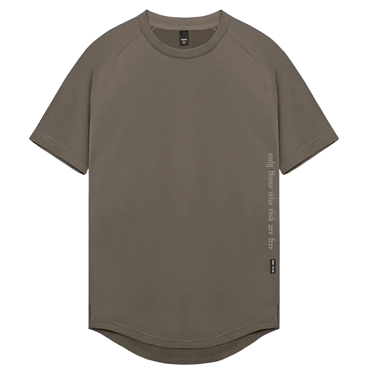 Asrv men’s quick dry fitness t-shirt in olive green with short sleeves crew neck and subtle vertical side text