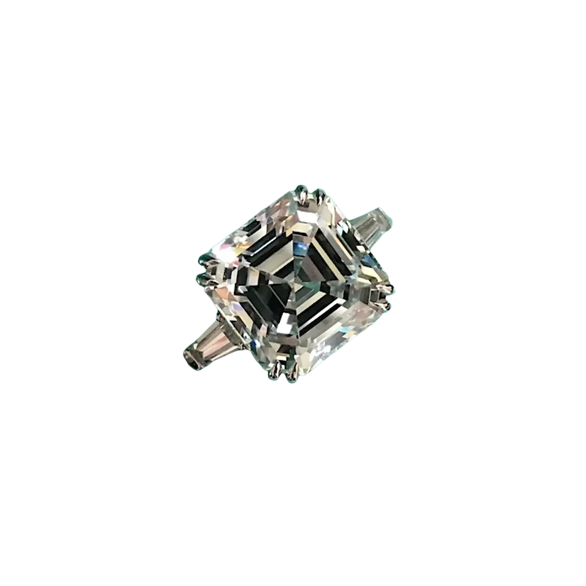 Asscher cut lab diamond sterling silver promise ring with radiant cushion cut diamond and sleek platinum band