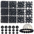 Assorted round black glass bead set in various sizes neatly arranged with a matching bracelet for diy jewelry making