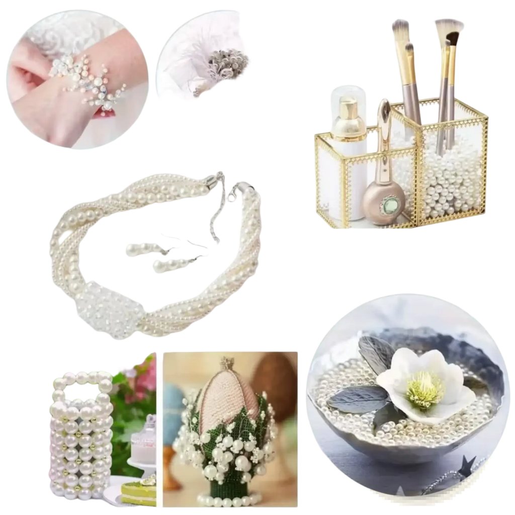 A multi-strand pearl necklace and matching earrings with creamy white pearls and a delicate silver clasp for diy jewelry making