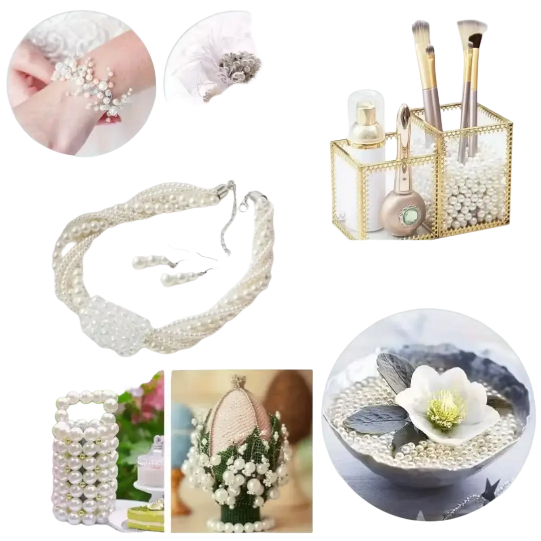 A multi-strand pearl necklace and matching earrings with creamy white pearls and a delicate silver clasp for diy jewelry making