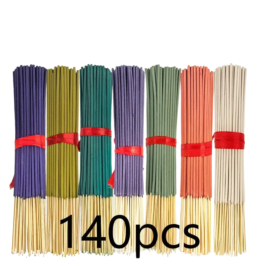 Assorted scented incense sticks 140 pack featuring six bundles tied with red ribbons in lavender, citronella, mint, vanilla, white sage, and cherry blossom colors