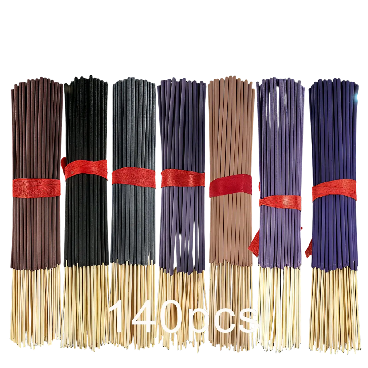 Assorted scented incense sticks 140 pack with starry sky edition in six colors tied with red ribbons and wooden bases