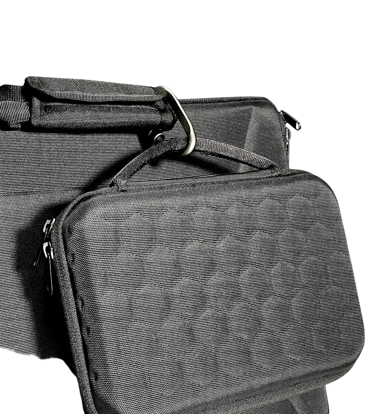 Black textured Asus Rog hard charger case travel EVA pouch with sturdy handle and metal d-ring for easy attachment