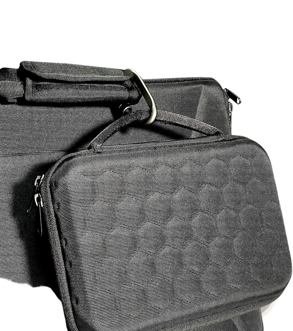 Black textured Asus Rog hard charger case travel EVA pouch with sturdy handle and metal d-ring for easy attachment