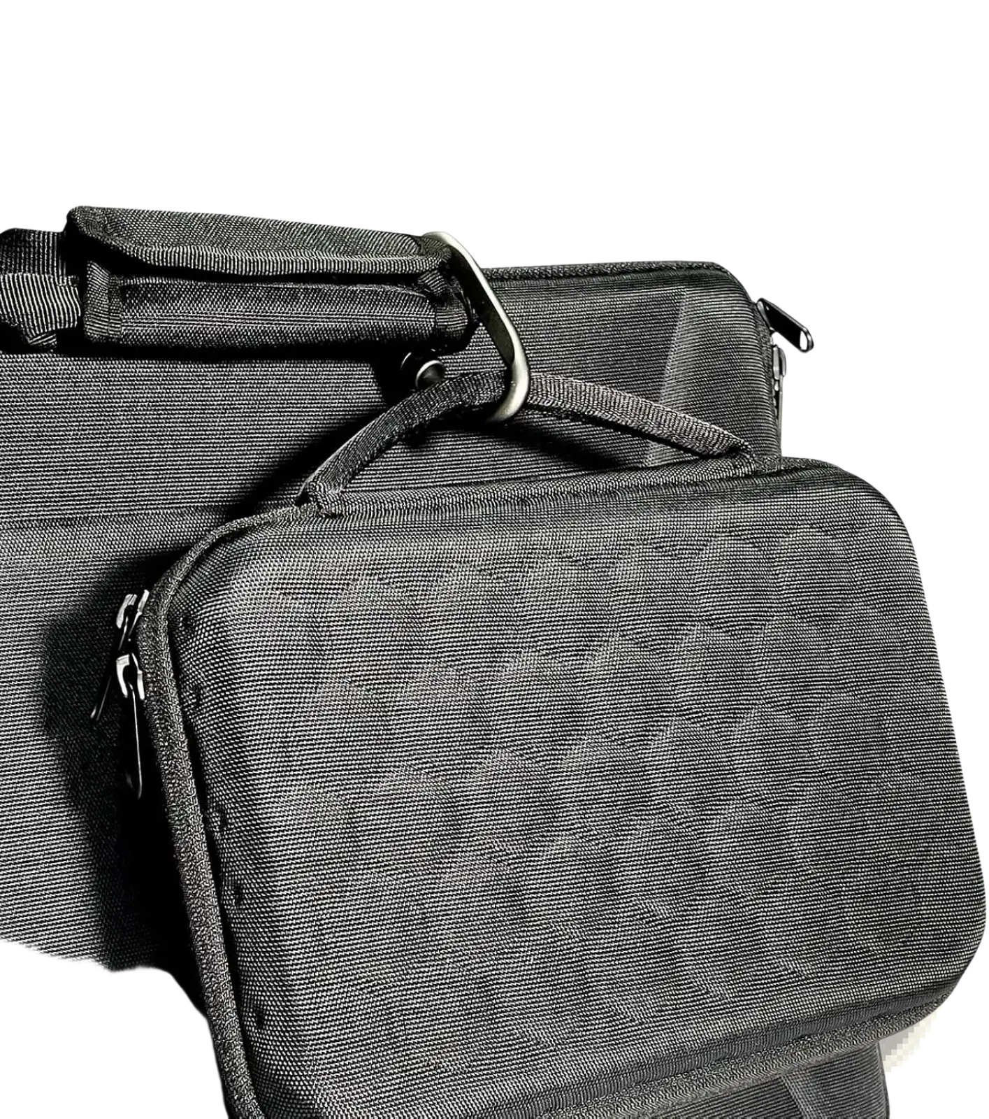 Black textured Asus Rog hard charger case travel EVA pouch with sturdy handle and metal d-ring for easy attachment
