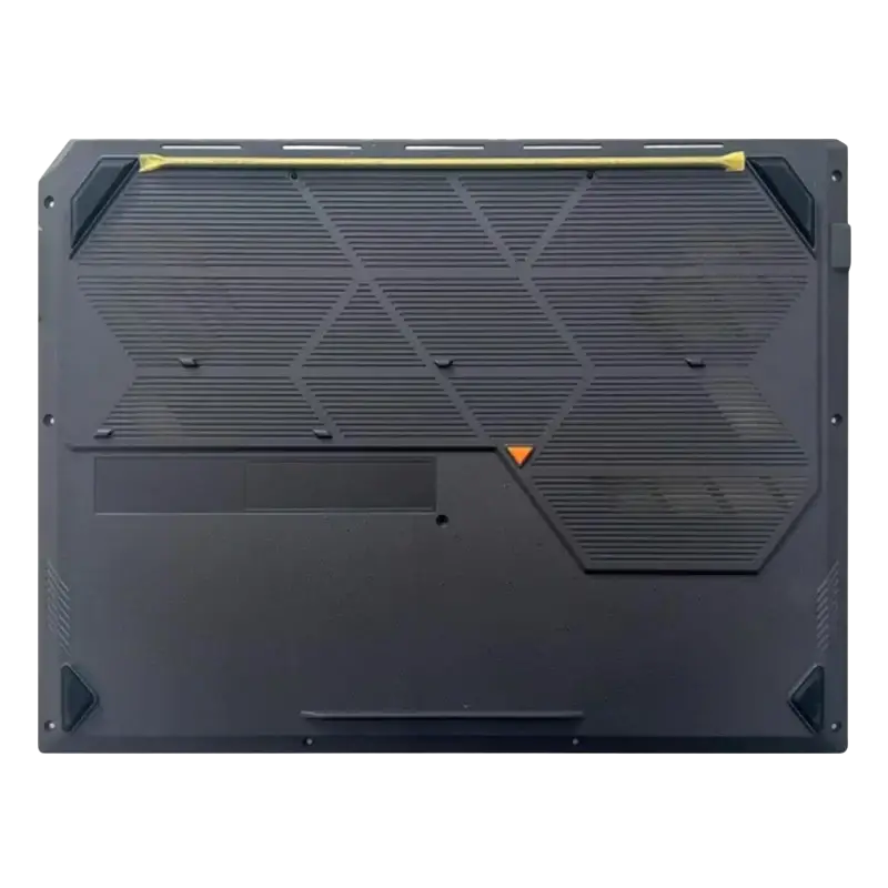 Black asus tuf gaming a16 replacement laptop shell case with textured geometric pattern and yellow orange accents on back side