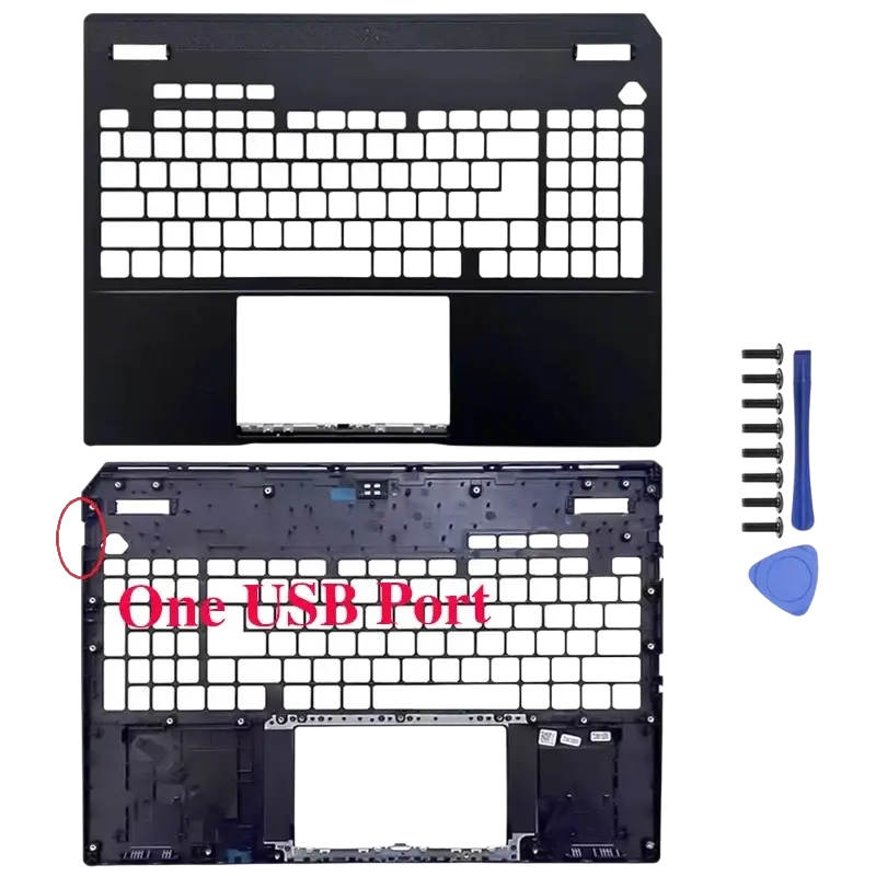 Black asus tuf gaming a16 replacement laptop shell case with keyboard palm rest and integrated usb port assembly