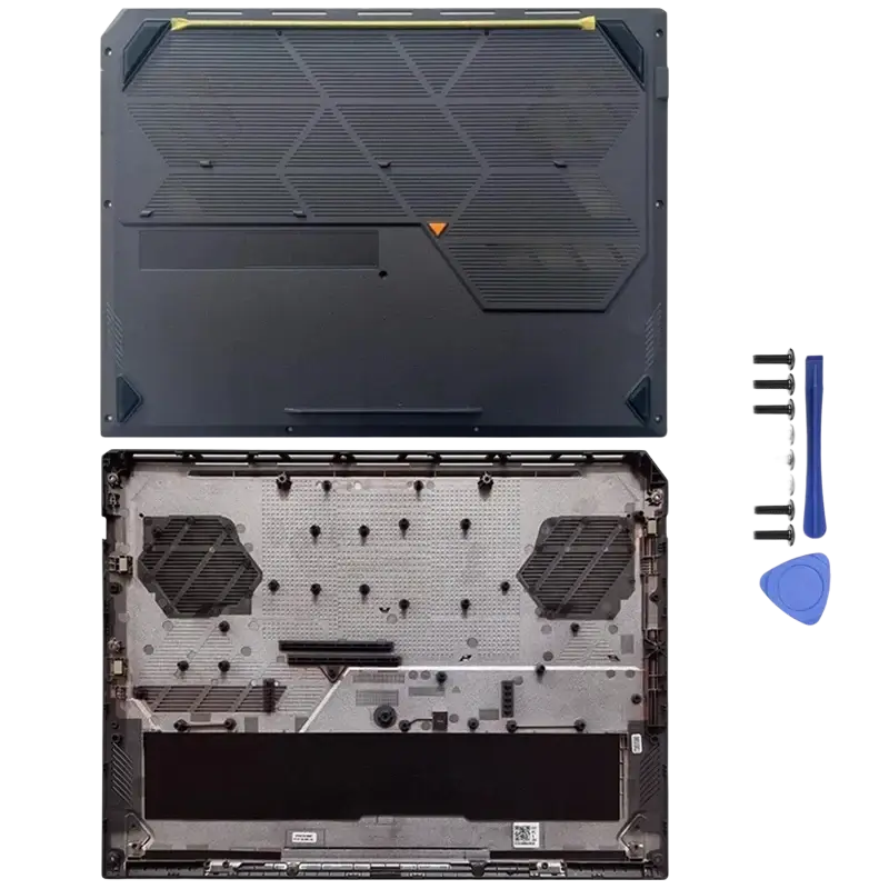 Black plastic back base with hexagonal ventilation grilles and yellow stripe for asus tuf gaming a16 replacement case
