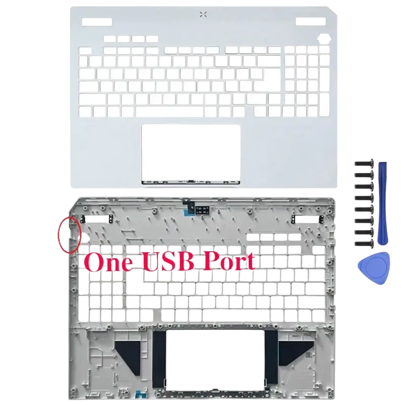Light gray asus tuf gaming a16 laptop palm rest and keyboard cover assembly with integrated usb port replacement part
